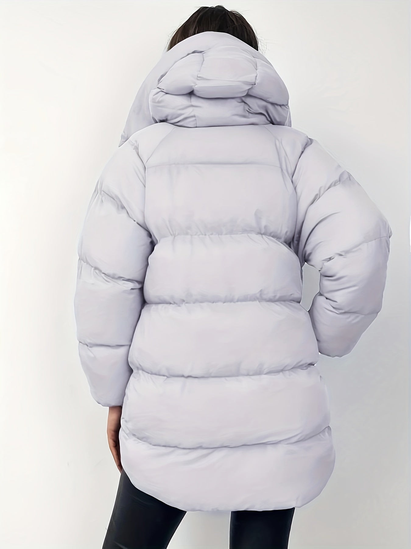 Women's Quilted Short Hooded Puffer Jacket with High Collar
