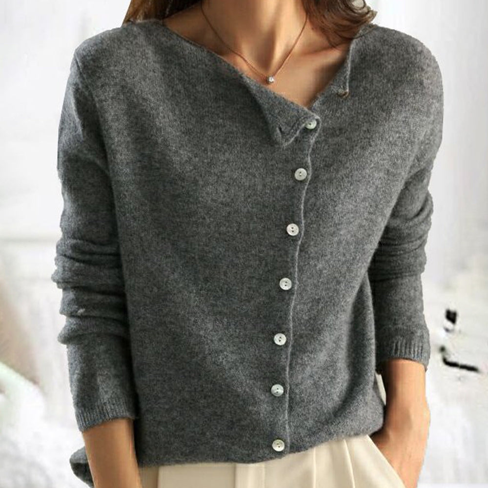Long Sleeve Asymmetric Button Knit Cardigan for Women