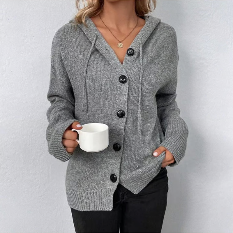 Relaxed Fit Women's Knit Cardigan with Cozy Button-Up Design