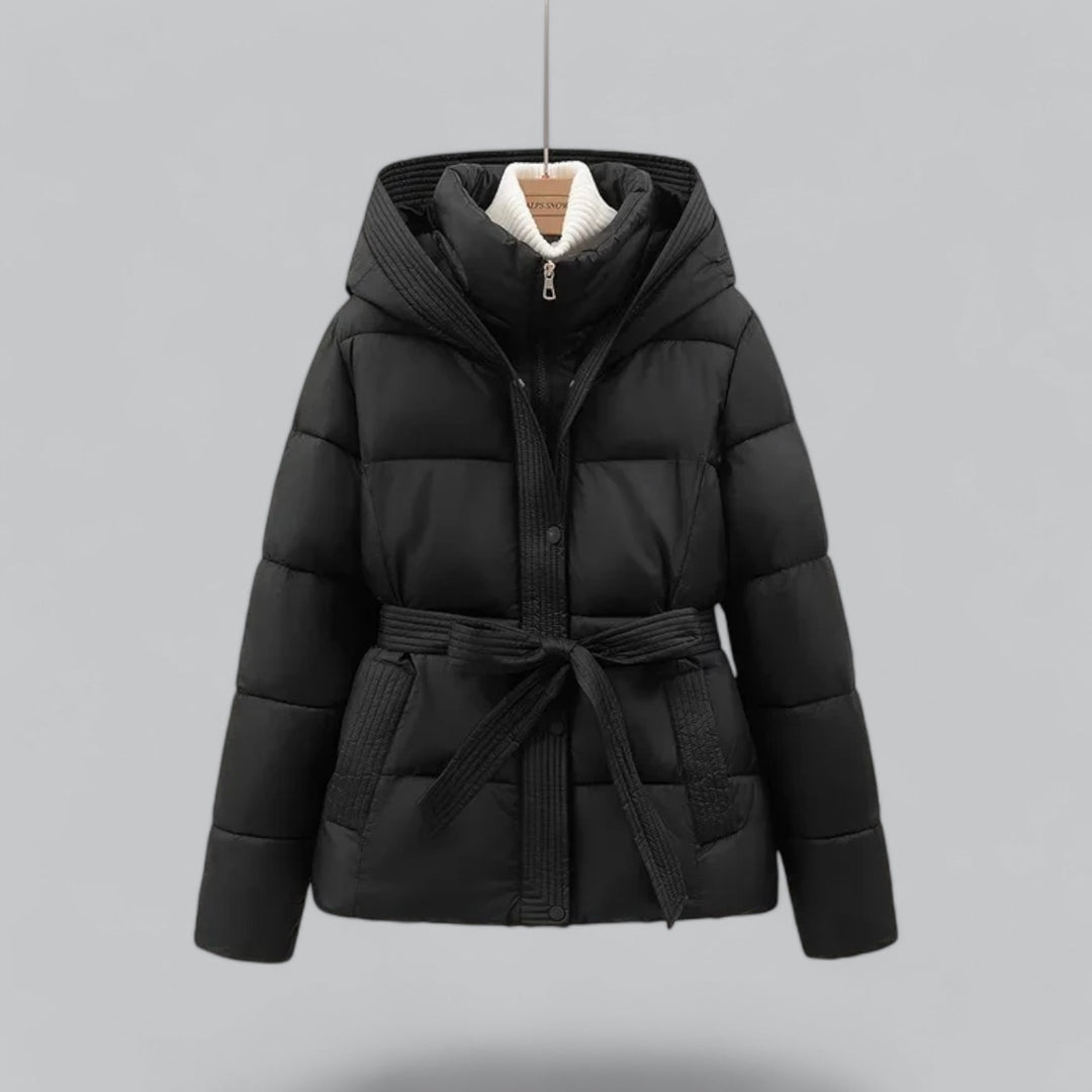 Quilted Warm Padded Hooded Puffer Jacket for Women with Belt