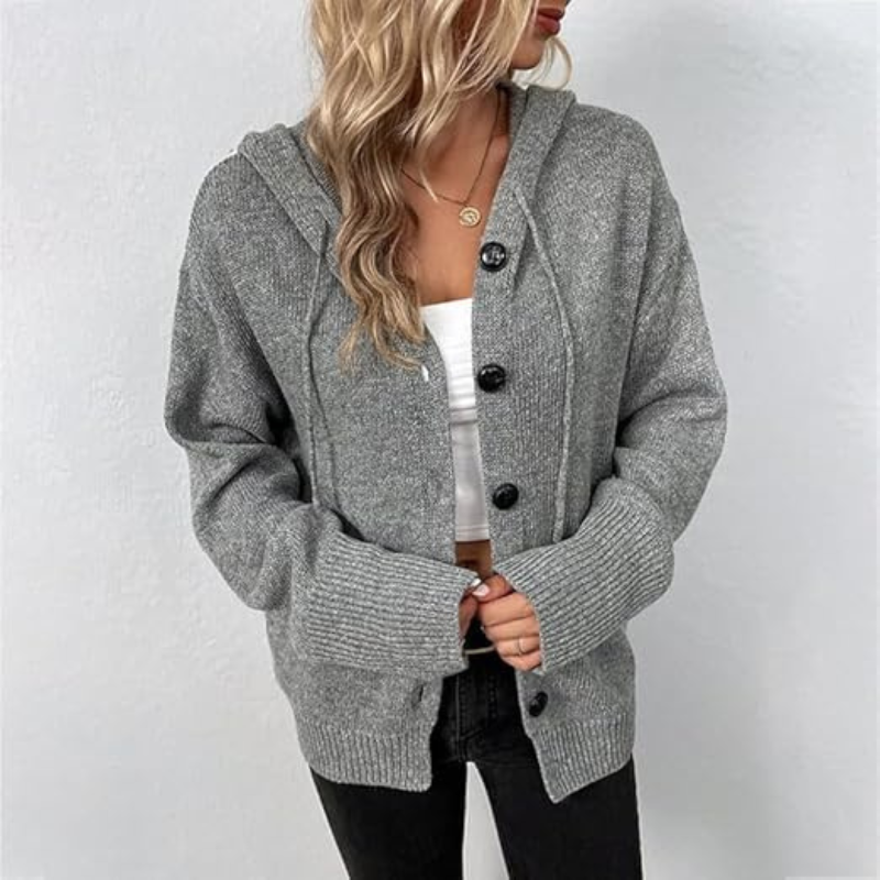 Relaxed Fit Women's Knit Cardigan with Cozy Button-Up Design