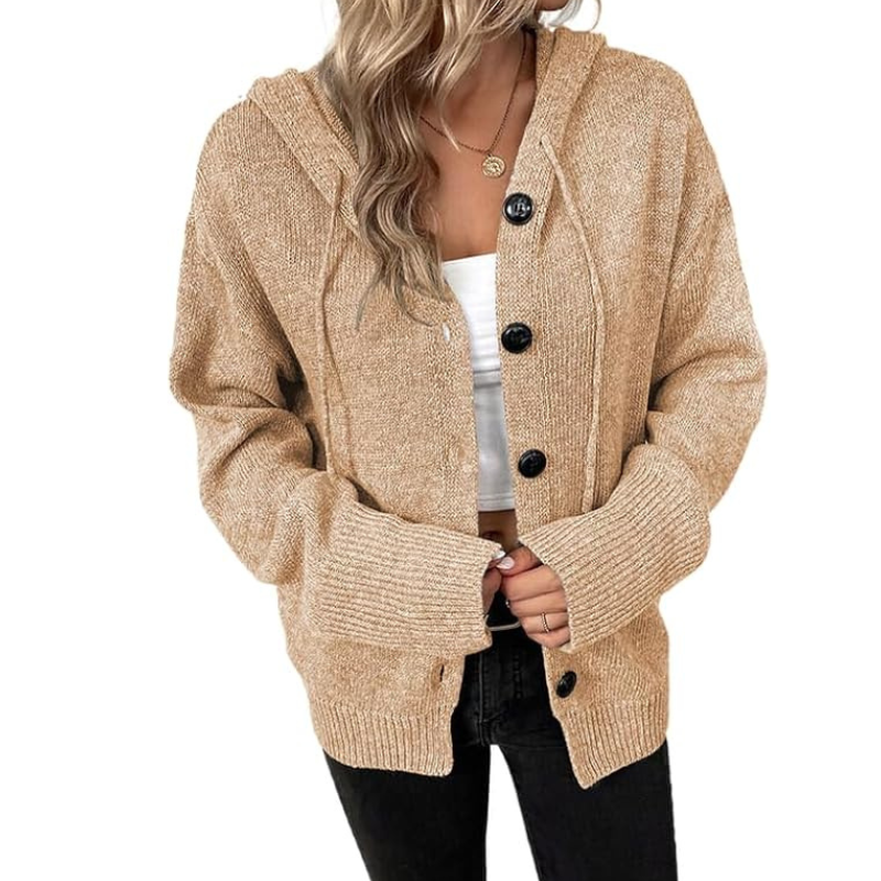 Relaxed Fit Women's Knit Cardigan with Cozy Button-Up Design