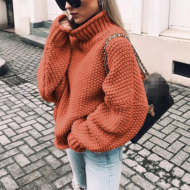 Women's Chunky Knit Turtleneck Sweater in Oversized Fit