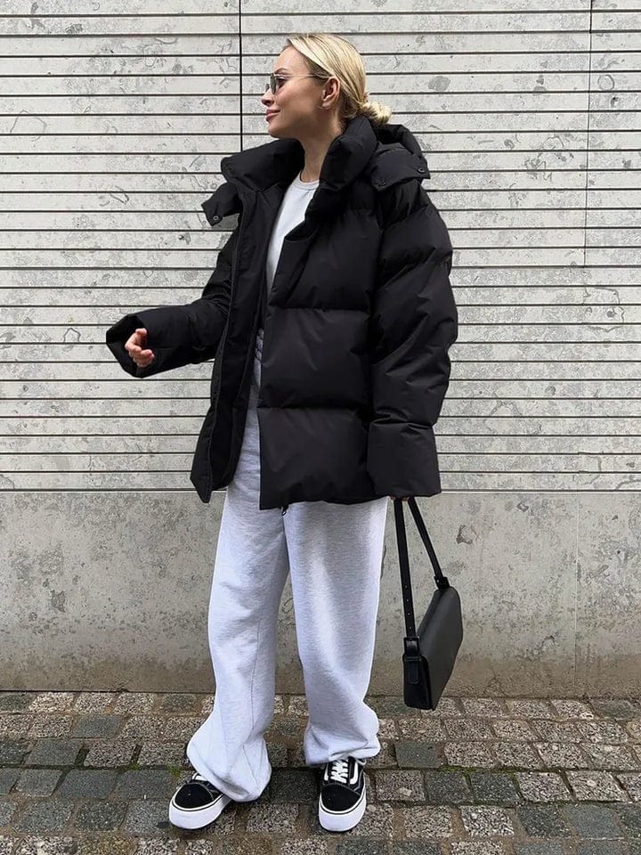 Quilted Design Oversized High Collar Puffer Jacket for Women