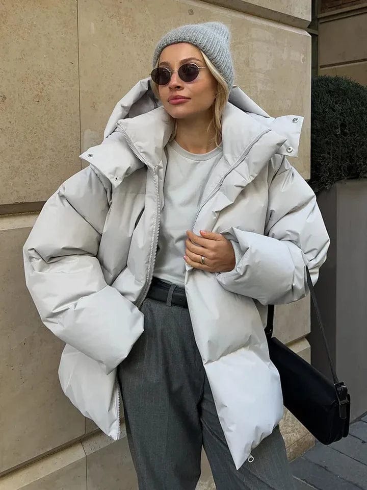 Quilted Design Oversized High Collar Puffer Jacket for Women