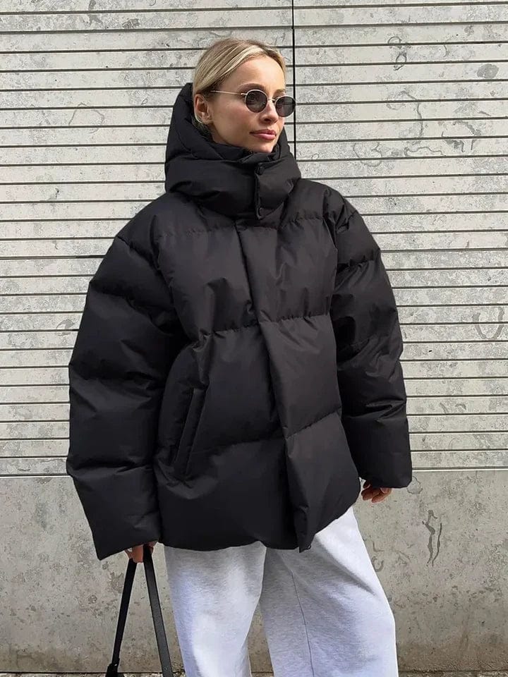 Quilted Design Oversized High Collar Puffer Jacket for Women