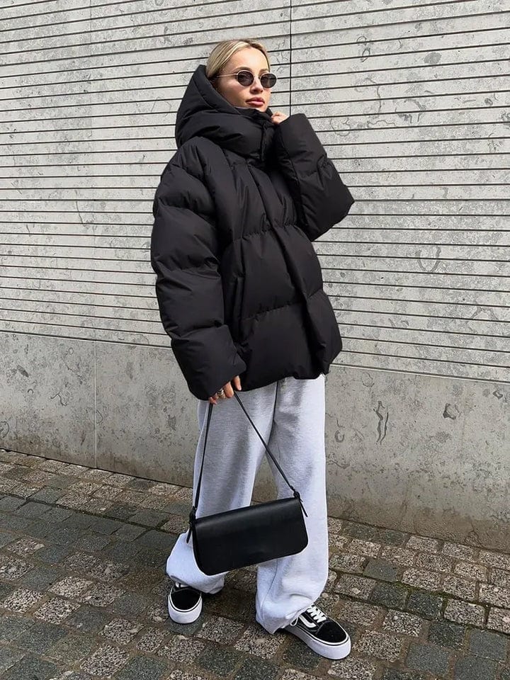 Quilted Design Oversized High Collar Puffer Jacket for Women