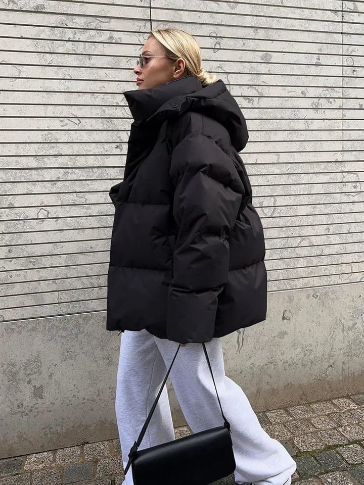 Quilted Design Oversized High Collar Puffer Jacket for Women