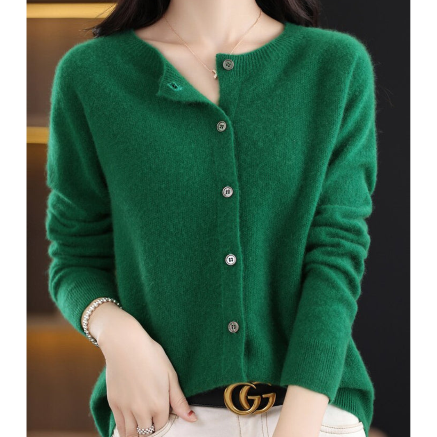 Round Neck Button-Up Soft Knit Cardigan for Women