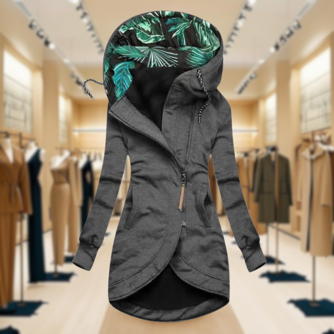 Women's Hooded Lightweight Rain Jacket with Asymmetric Zipper