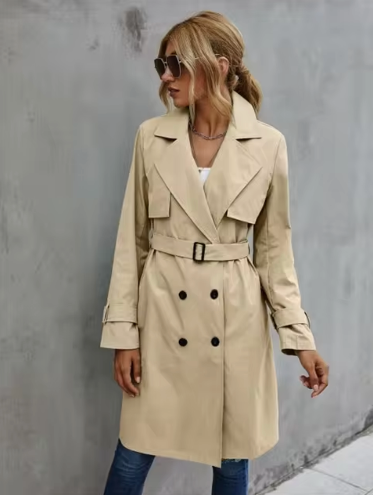 Double-Breasted Front Classic Trench Coat for Women