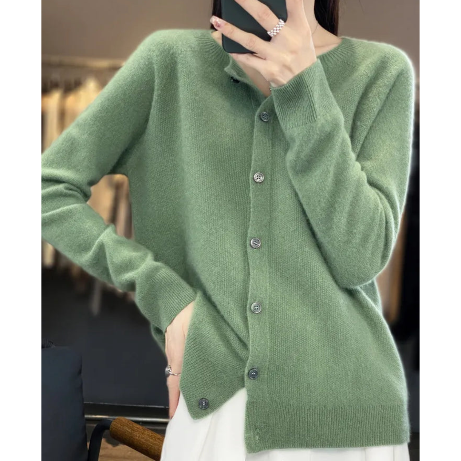 Round Neck Button-Up Soft Knit Cardigan for Women