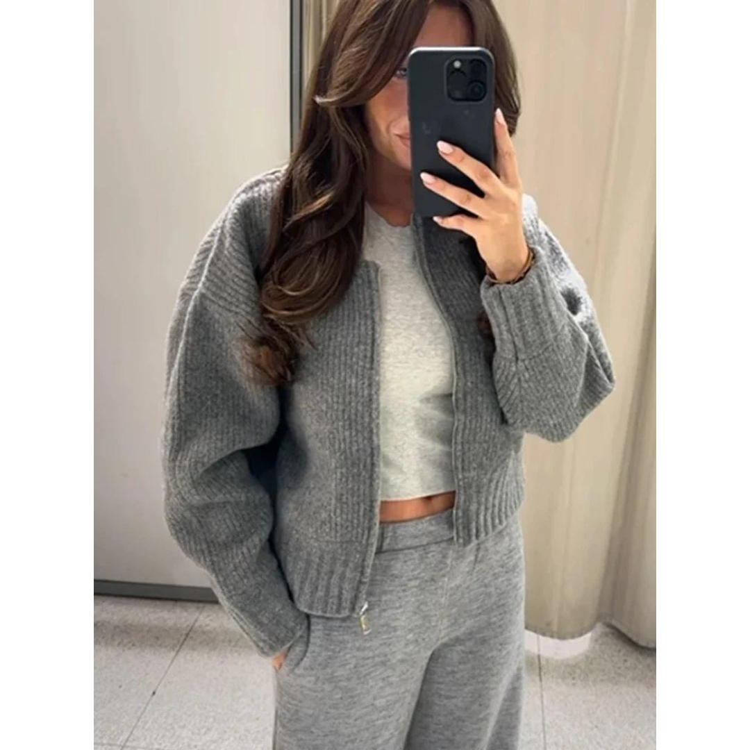 Orhaney | Women's Zippered Round Neck Cardigan