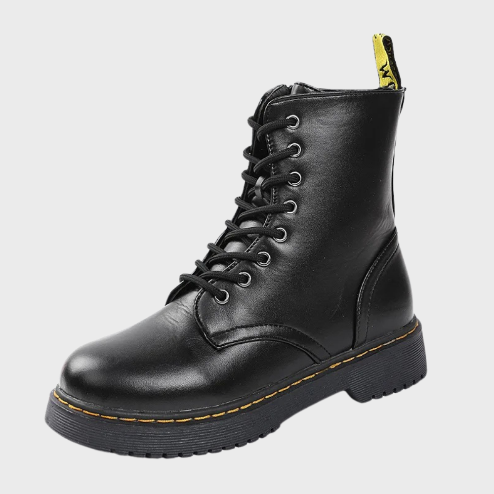 Women's Lace-Up Combat Boots Featuring a Sturdy Sole and Side Zipper