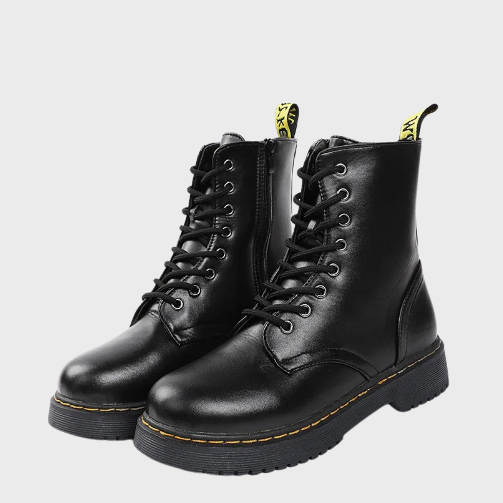 Women's Lace-Up Combat Boots Featuring a Sturdy Sole and Side Zipper