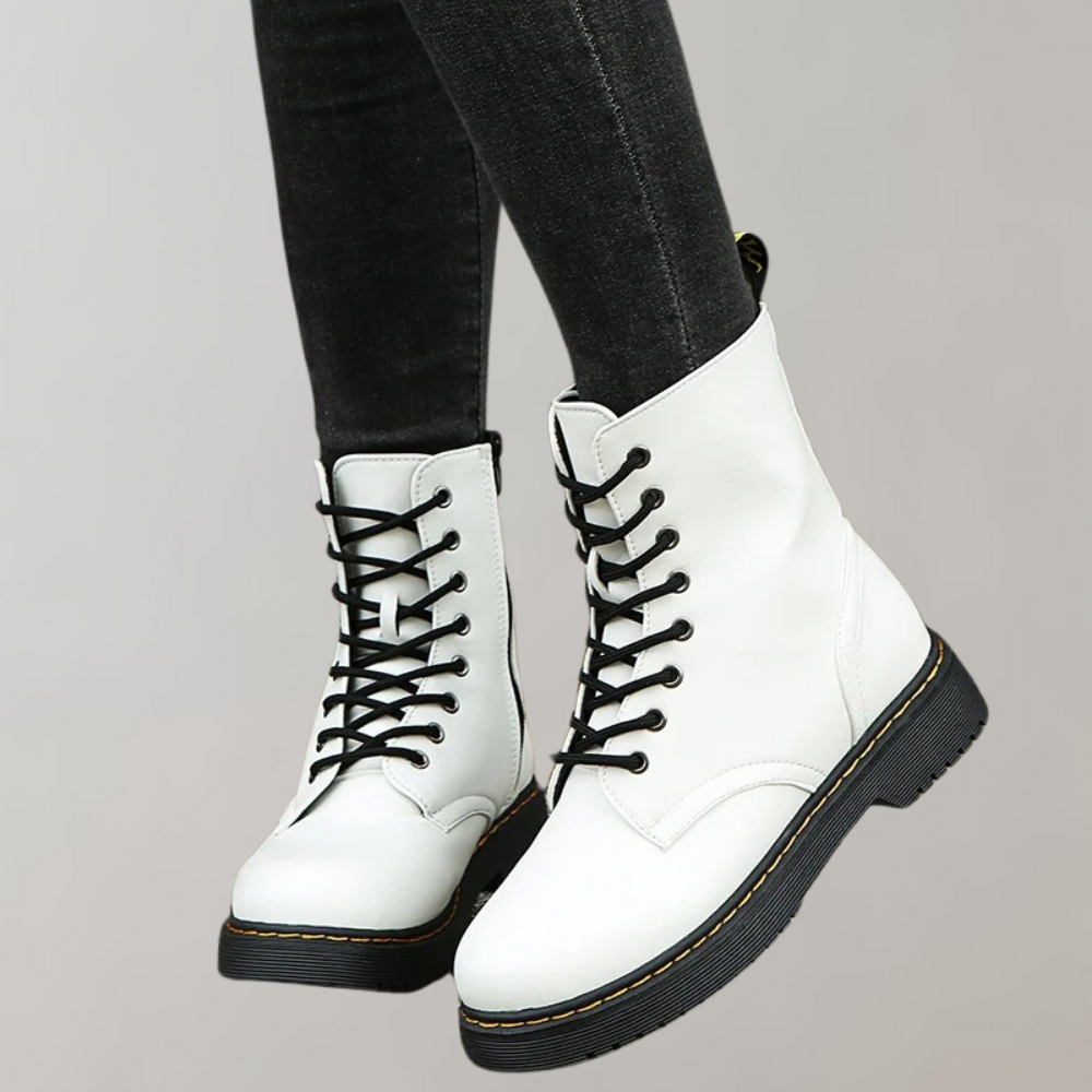 Women's Lace-Up Combat Boots Featuring a Sturdy Sole and Side Zipper
