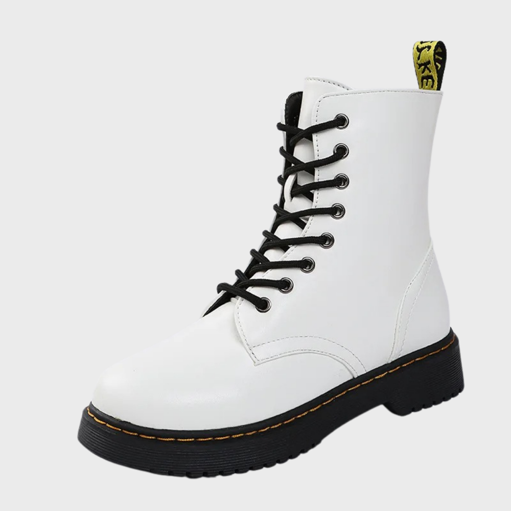 Women's Lace-Up Combat Boots Featuring a Sturdy Sole and Side Zipper