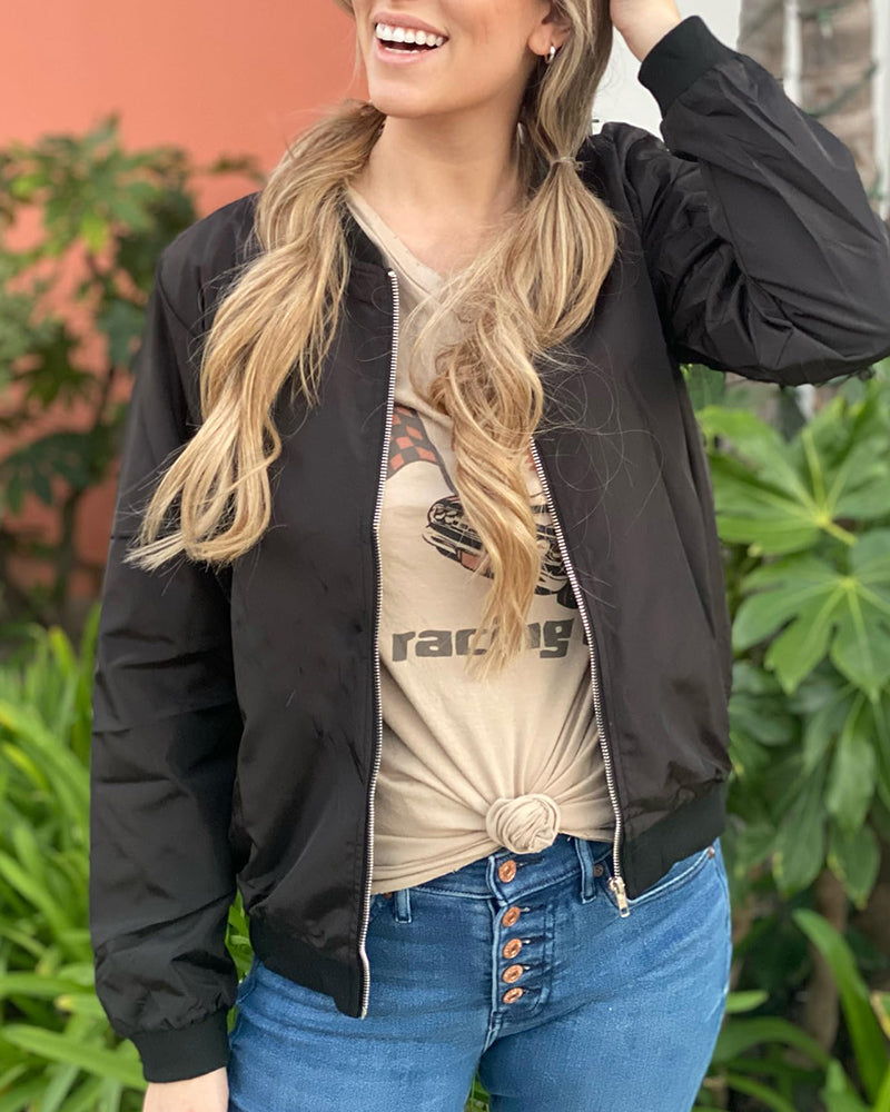 Zip-Front Women's Bomber Jacket with Ribbed Trim