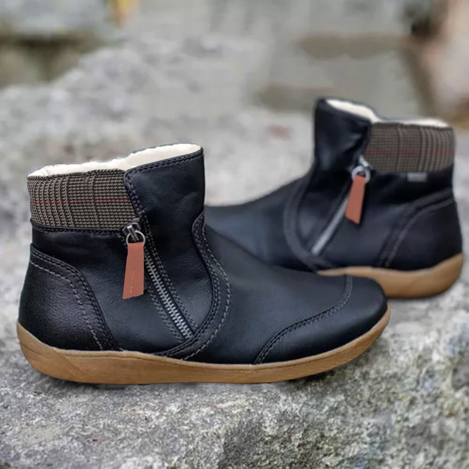 Women's Ankle Boots Featuring Side Zipper and Cushioned Collar