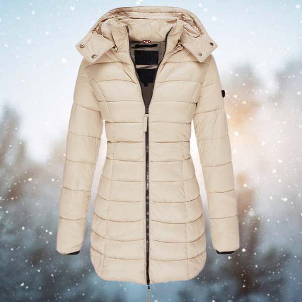 Women's Hooded Puffer Jacket for Winter with Full-Length Zipper