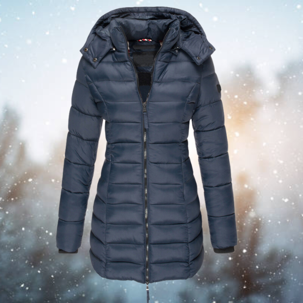 Women's Hooded Puffer Jacket for Winter with Full-Length Zipper