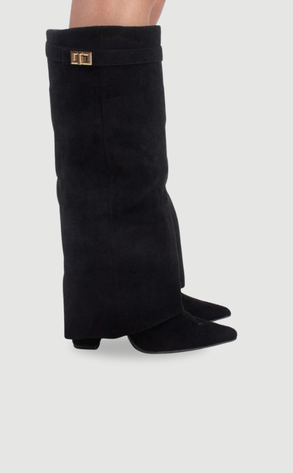 Wide Flare Top Knee High Boots for Women with Block Heel