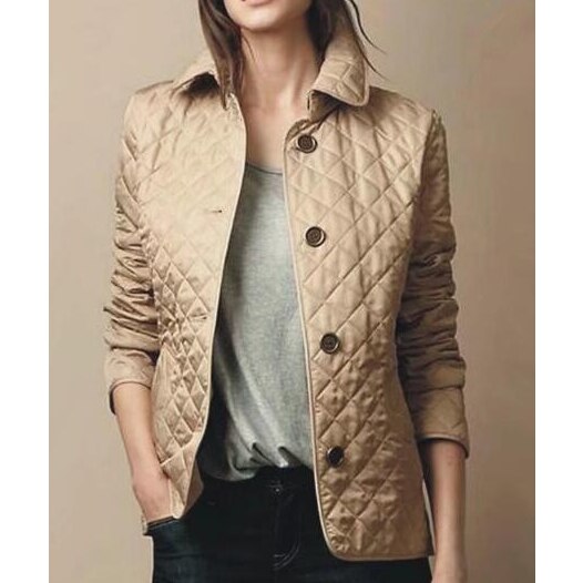Women's Quilted Bomber Jacket with Button Closure and Foldable Cuffs