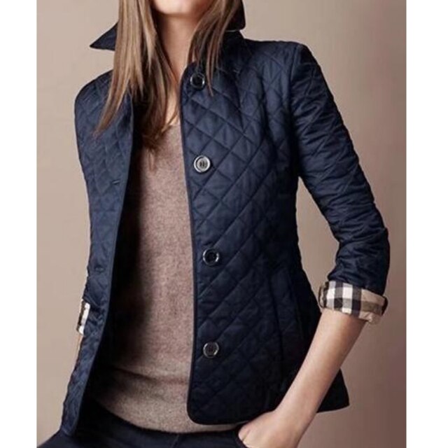 Women's Quilted Bomber Jacket with Button Closure and Foldable Cuffs