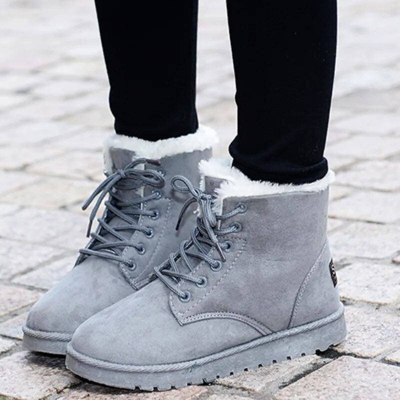 Women's Lace-Up Ankle Boots Featuring Cozy Lining and Slip-Resistant Sole