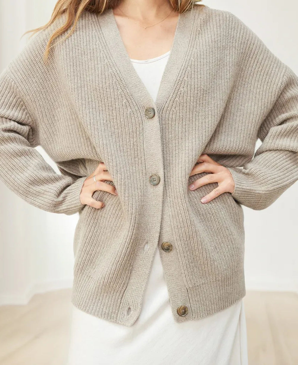 Cozy Ribbed Knit Oversized Button Cardigan for Women