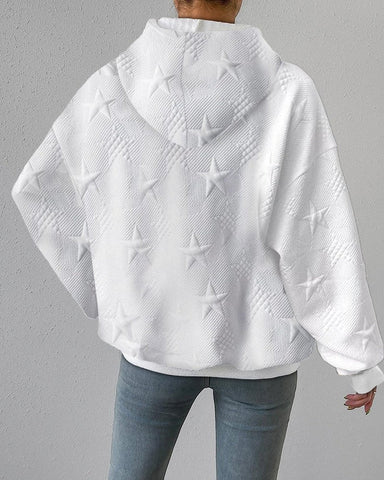 Textured Star Pattern Oversized Pullover Hoodie for Women