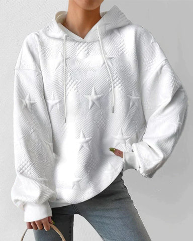 Textured Star Pattern Oversized Pullover Hoodie for Women