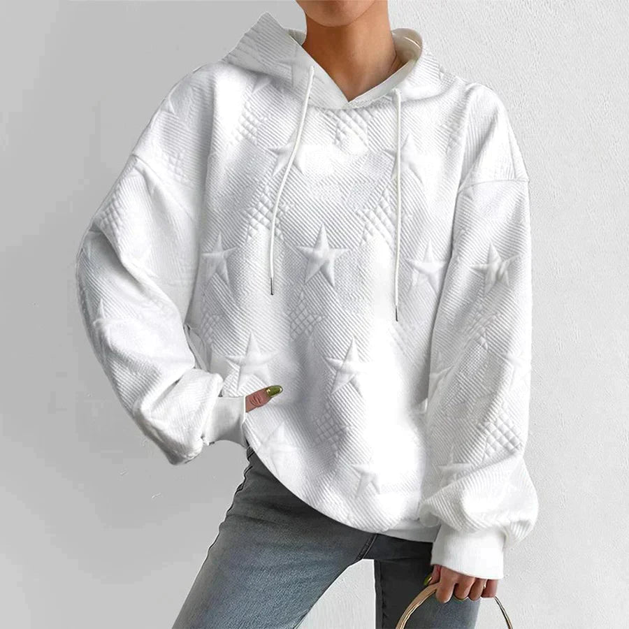Textured Star Pattern Oversized Pullover Hoodie for Women