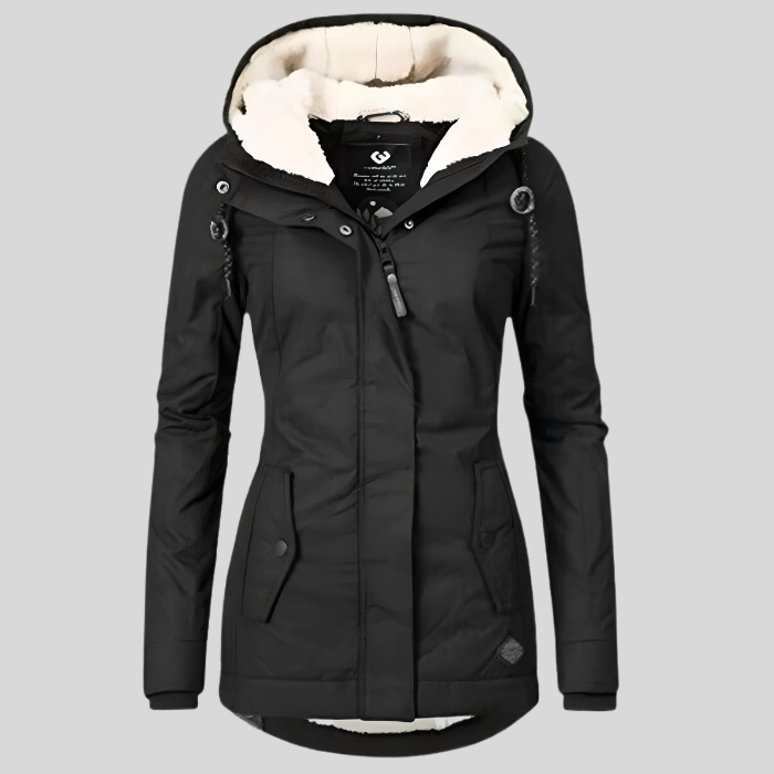 Women's Hooded Waterproof Rain Jacket with Extended Back Hem