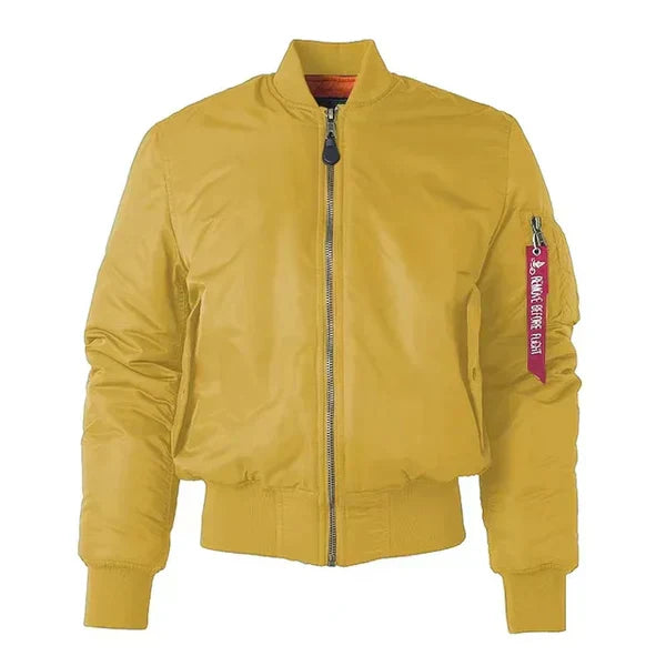 Women's Wind-Resistant Bomber Jacket Featuring Zip Pocket and Ribbed Cuffs