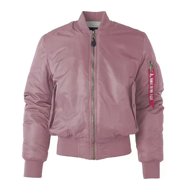 Women's Wind-Resistant Bomber Jacket Featuring Zip Pocket and Ribbed Cuffs
