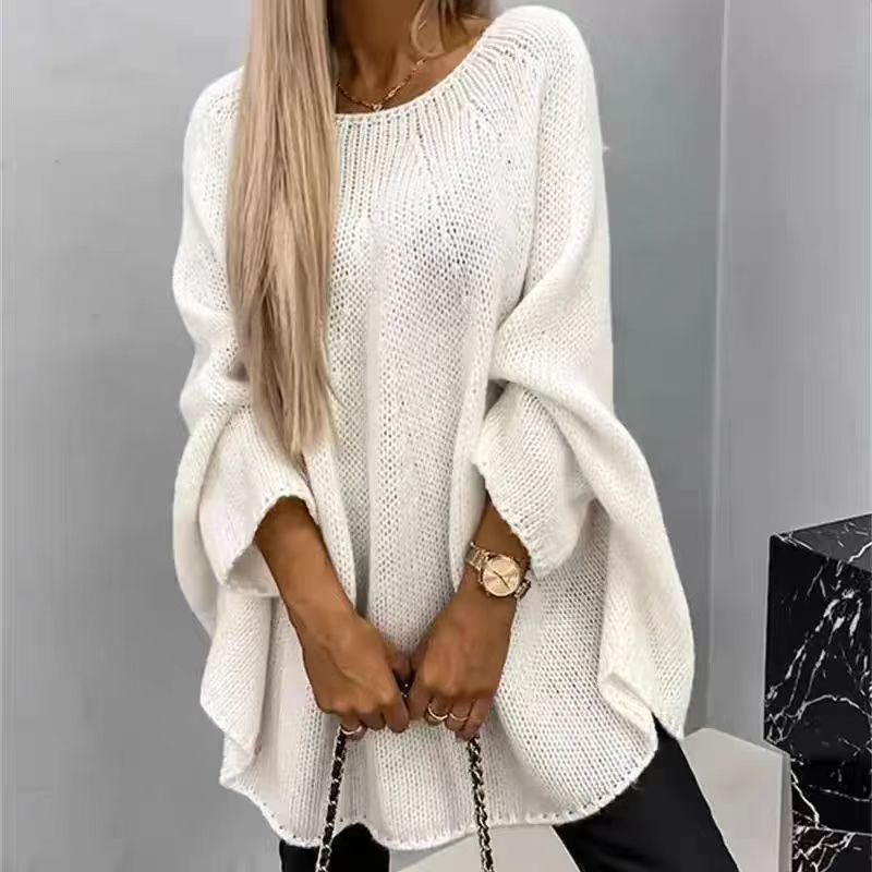 Relaxed Fit Oversized Knit Sweater for Women with Batwing Sleeves