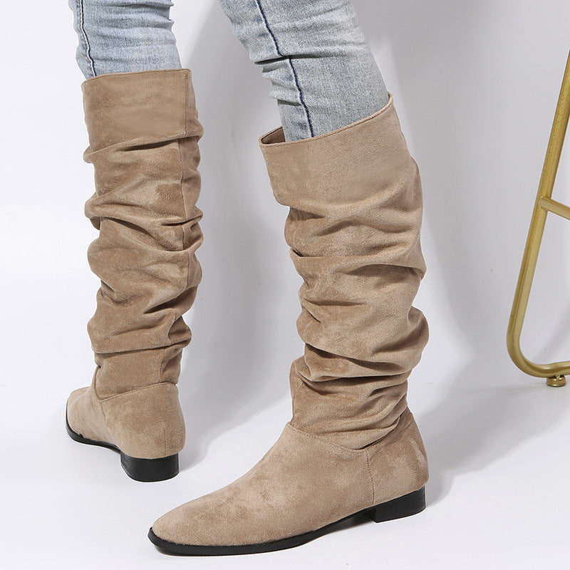 Pointed Toe Flat Sole Knee High Boots for Women
