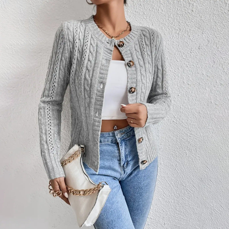Women's Fitted Cable Knit Cardigan with Button Front