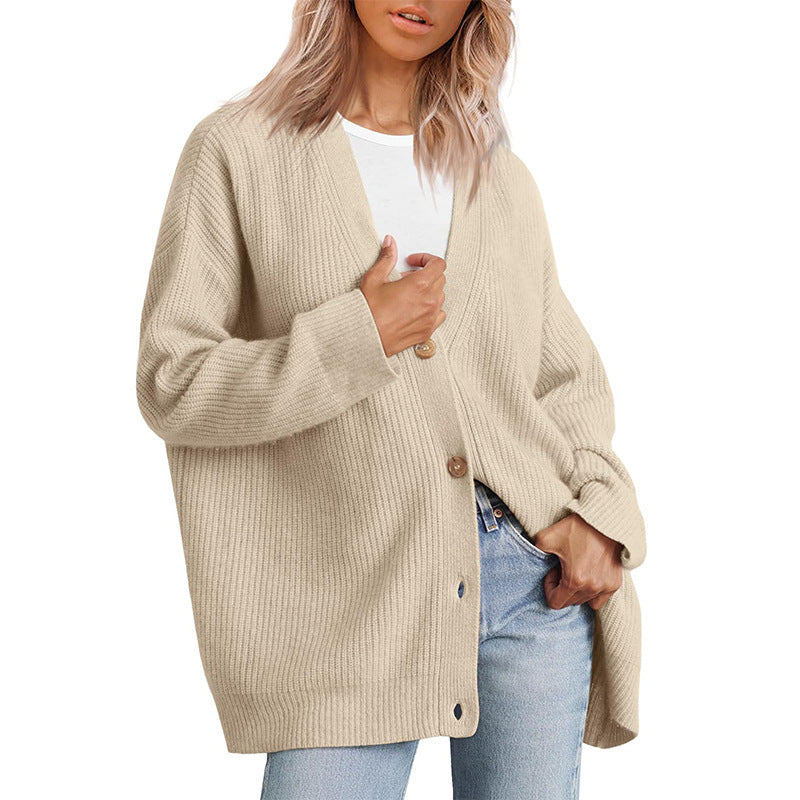 Relaxed Fit Striped Knit Cardigan for Women with Button-Up Closure