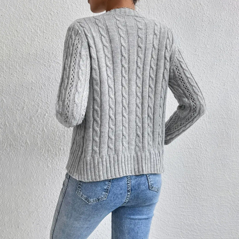 Women's Fitted Cable Knit Cardigan with Button Front