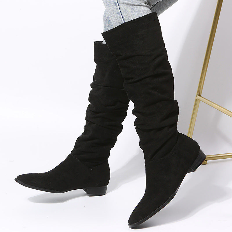 Pointed Toe Flat Sole Knee High Boots for Women