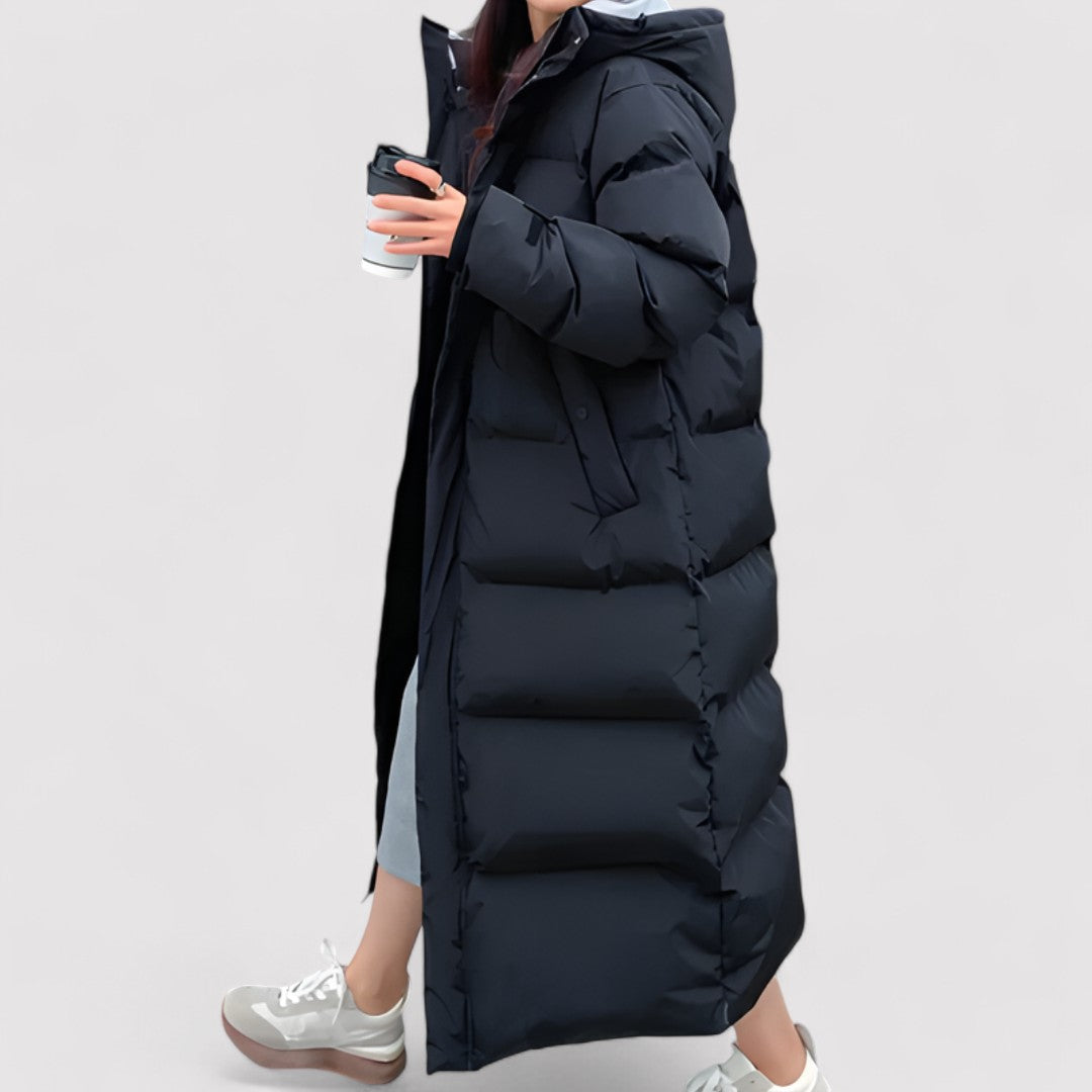 Women's Long Black Waterproof Hooded Puffer Coat