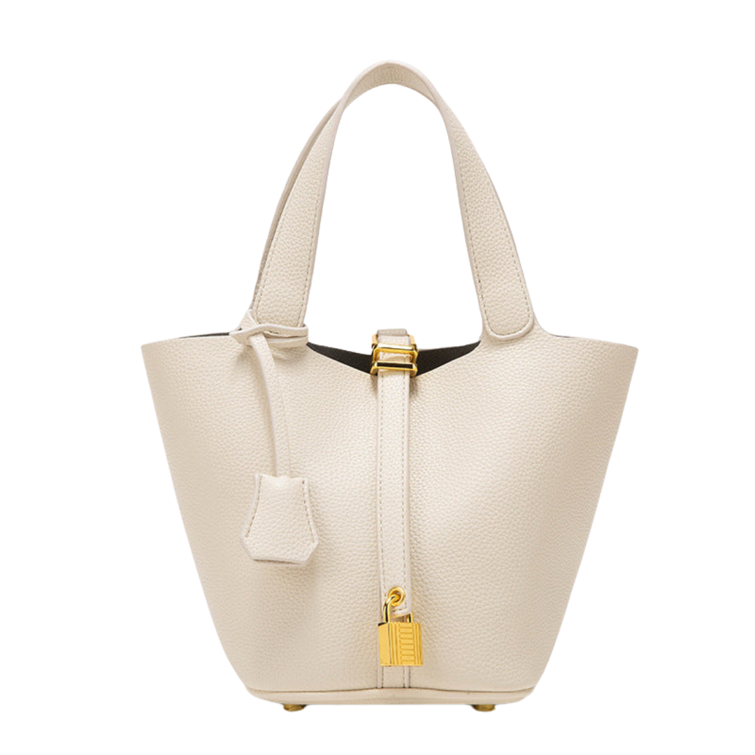 Women's Structured Handbag with Top Handle and Gold Lock Accent