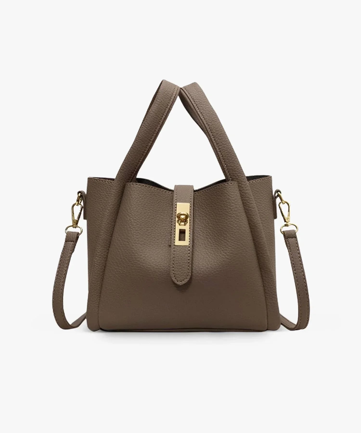 Women's Structured Handbag Featuring Top Handles and Gold Accents