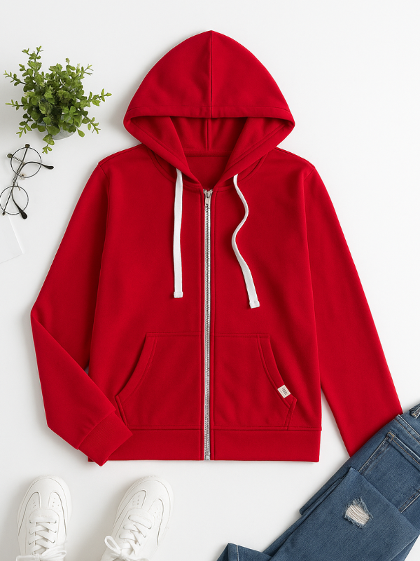 Women's Casual Zip Hoodie with Adjustable Drawstring