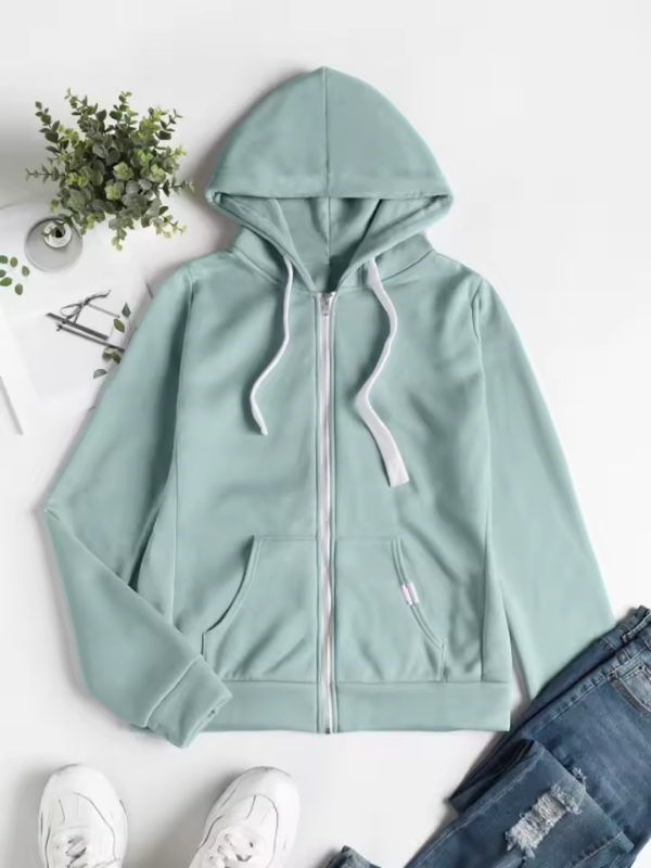 Women's Casual Zip Hoodie with Adjustable Drawstring