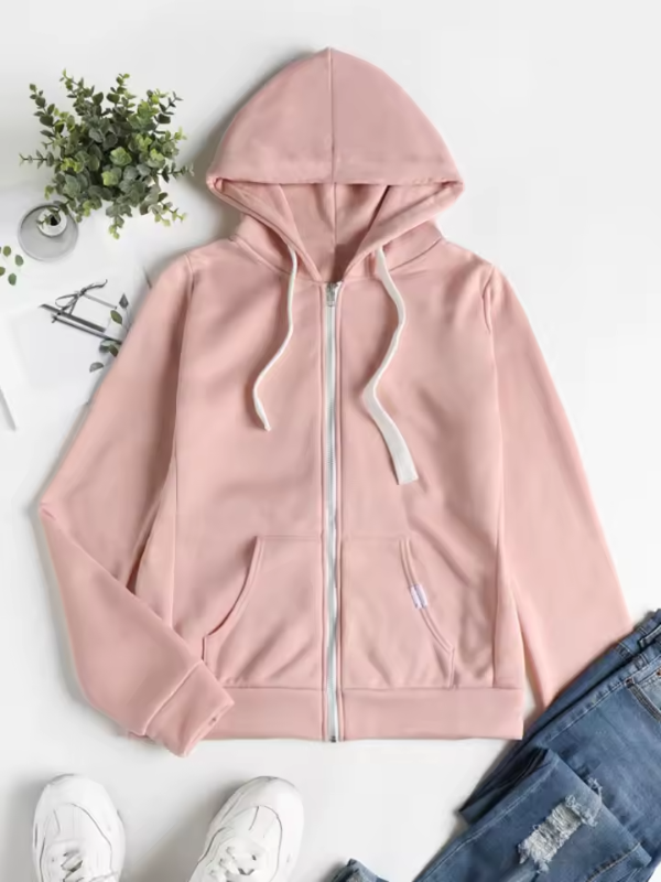 Women's Casual Zip Hoodie with Adjustable Drawstring