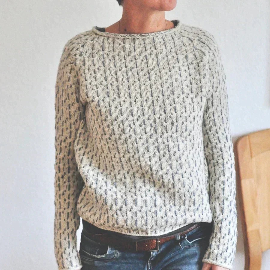 Textured Knit Jumper for Women with Round Neck and Ribbed Hem and Cuffs