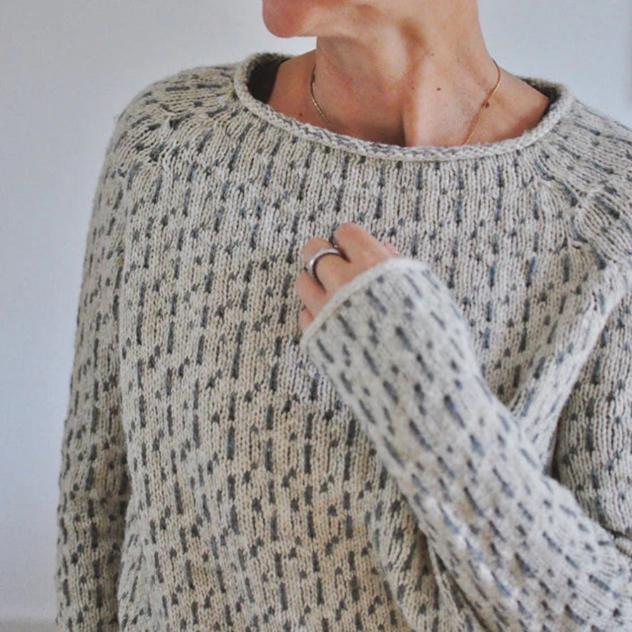 Textured Knit Jumper for Women with Round Neck and Ribbed Hem and Cuffs